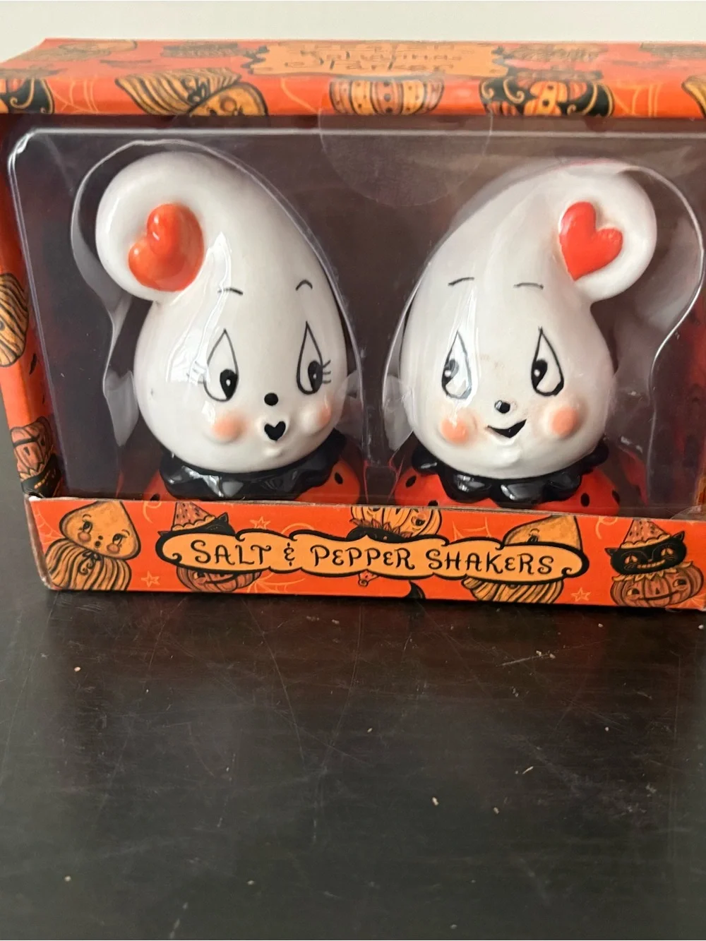 Transpac Johanna ParkerCeramic Ghost Salt & Pepper Shaker Set — White and Orange